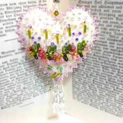 Best Herz Blüten beidseitig bestickt Blumen Biwaperlen – weiß rosa Deko Handarbeit Osterdeko