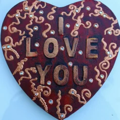 Valentinstagsgeschenke|Susanne Hiebl...die etwas andere Art! Herz Herzbild I LOVE YOU  Geschenk zu Valentinstag Muttertag Acrylbild Collage auf herzförmigem Keilrahmen