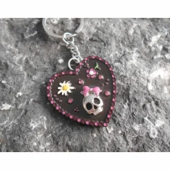 Clearance Herz Lebkuchenherz Schlüsselanhänger Skull – Hochwertig, Stahl, Emaille, Strass, Accessoires