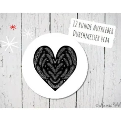 Best Herz mit Tannenzweigen auf 12 Papieraufklebern in schwarz-weiß 4cm rund Sticker & Aufkleber