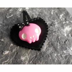 Sale Herz Stoff samt Haarspange, schwarz mit großen Totenkopf Schmuck