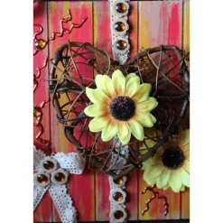 Clearance Herzbild WEIDENHERZ Geschenk zum Valentinstag Muttertag Vatertag Acrylbild Collage auf einer Holzplatte Kunst