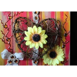 Clearance Herzbild WEIDENHERZ Geschenk zum Valentinstag Muttertag Vatertag Acrylbild Collage auf einer Holzplatte Kunst