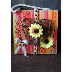 Clearance Herzbild WEIDENHERZ Geschenk zum Valentinstag Muttertag Vatertag Acrylbild Collage auf einer Holzplatte Kunst