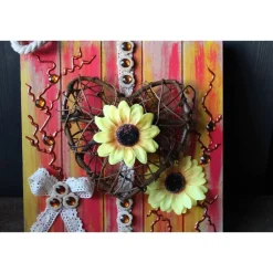 Clearance Herzbild WEIDENHERZ Geschenk zum Valentinstag Muttertag Vatertag Acrylbild Collage auf einer Holzplatte Kunst