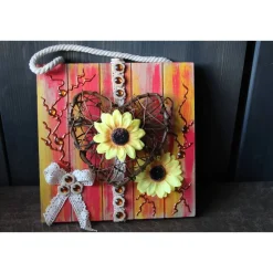 Clearance Herzbild WEIDENHERZ Geschenk zum Valentinstag Muttertag Vatertag Acrylbild Collage auf einer Holzplatte Kunst