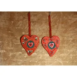 Herzen aus Holz HERZERLDUO ROTORANGE 2er-Set Valentinsgeschenk Muttertagsgeschenk Hängedeko Geburtstagsgeschenk Valentinstagsgeschenke