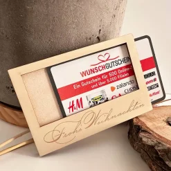 Outlet Hülle für Geschenkgutschein "Frohe Weihnachten", Geldgeschenk, Holz Geldgeschenke