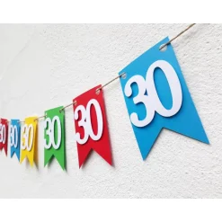 Dekoration|TiJaPapierDeko Hochwertige Girlande zum 30. Geburtstag oder Jubiläum, in leuchtend bunten Farben, Wimpel Wimpelkette Fahnengirlande Par