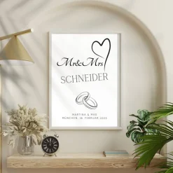 Sale Hochzeit Geschenk Brautpaar | Hochzeitsgeschenk Poster Personalisiert | Mr & Mrs Ehering silber Hochzeitsgeschenke