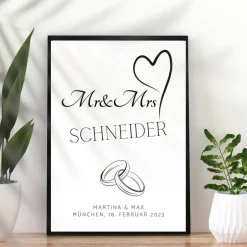 Sale Hochzeit Geschenk Brautpaar | Hochzeitsgeschenk Poster Personalisiert | Mr & Mrs Ehering silber Hochzeitsgeschenke