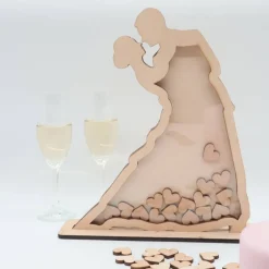 Hochzeitsgästebuch|Formbrett HOCHZEIT GÄSTEBUCH aus HOLZ, mit 70 Herzen aus Ahorn Holz zum Beschriften, Hochzeitsgeschenk, Erinnerung für das Hochzei