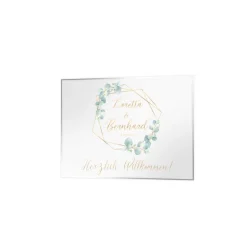 Hot Hochzeit Willkommensschild personalisierbar Design Eukalyptus Gold Hochzeitsdeko