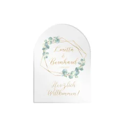 Hot Hochzeit Willkommensschild personalisierbar Design Eukalyptus Gold Hochzeitsdeko