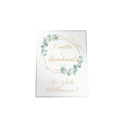 Hot Hochzeit Willkommensschild personalisierbar Design Eukalyptus Gold Hochzeitsdeko