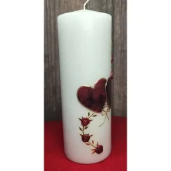 Hochzeitskerzen|Keramikflamme Hochzeitkerze 20x7 - Herzen und Rosen - Rot marmoriert mit Gold -