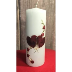 Hochzeitskerzen|Keramikflamme Hochzeitkerze 20x7 - Herzen und Rosen - Rot marmoriert mit Gold -