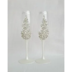 Hot Hochzeitsaccessoires Hochzeitsgläser Sektgläser Sektglas Hochzeitskerzen Brautaccessoires Flöte mit Namen mit Kristalle Hochzeitsdeko