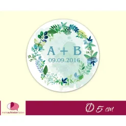 Sale Hochzeitsaufkleber | Blumenkranz - mit Blättern & Schmetterlingen - blau grün Gastgeschenke