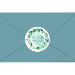 Sale Hochzeitsaufkleber | Blumenkranz - mit Blättern & Schmetterlingen - blau grün Gastgeschenke