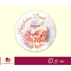 Danksagungskarten|meinAufkleberladen Hochzeitsaufkleber | Blumenstrauß - Herzlichen Dank - orange