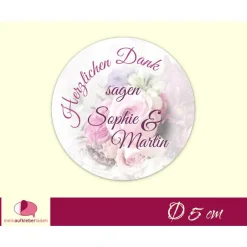 Discount Hochzeitsaufkleber | Blumenstrauß - Herzlichen Dank - rosa Danksagungskarten