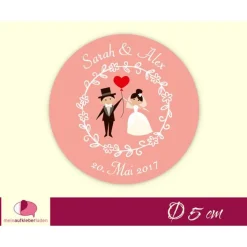 Best Hochzeitsaufkleber | Brautpaar mit Luftballon Herz -  rosa Gastgeschenke