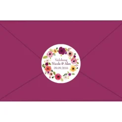 Hochzeitsaufkleber | bunter Blumenkranz nach Aquarellart Hochzeitsdeko