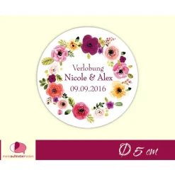 Hochzeitsaufkleber | bunter Blumenkranz nach Aquarellart Hochzeitsdeko