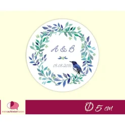 Best Hochzeitsaufkleber | Kranz mit Vogel - blau grün Gastgeschenke
