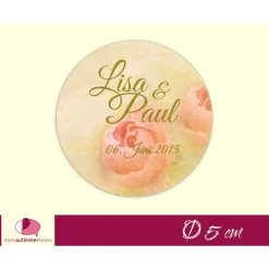 Accessoires|meinAufkleberladen Hochzeitsaufkleber | Vintage Pfingstrose - lachs - personalisierbar