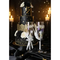 Sale Hochzeits-Champagnergläser „Love Sparkle“ – Handverzierte Sektgläser mit Perlen, AB-Schimmer & Federn im Brautpaar-Look Hochzeitsdeko