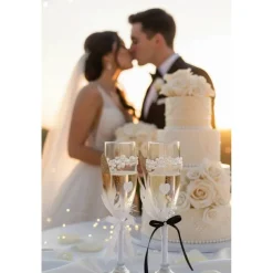 Sale Hochzeits-Champagnergläser „Love Sparkle“ – Handverzierte Sektgläser mit Perlen, AB-Schimmer & Federn im Brautpaar-Look Hochzeitsdeko