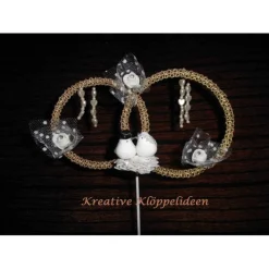 Hochzeitsdekoration Blumenstecker in Ringform mit Klöppelarbeit Hochzeitsdeko