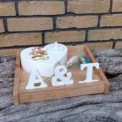 Hot Hochzeitsgeschenk Teelichthalter Herz mit Buchstaben aus Raysin Hochzeitsdeko