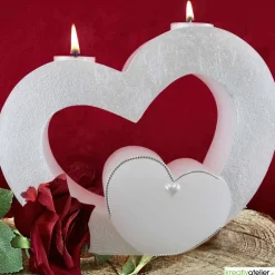 Clearance Hochzeitskerze 2 Dochte - Doppelherz mit zwei Teelichten, Traukerze, Außergewöhnliche Hochzeitskerze, 2 Dochtkerze Hochzeitskerzen