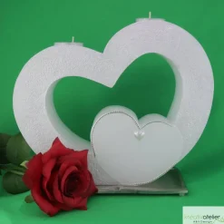 Clearance Hochzeitskerze 2 Dochte - Doppelherz mit zwei Teelichten, Traukerze, Außergewöhnliche Hochzeitskerze, 2 Dochtkerze Hochzeitskerzen