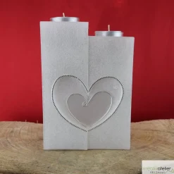 Best Hochzeitskerze 2 Dochte mit 2 Teelichten, Perlmutt-Oberfläche, gefräste Herzen,  Doppelhochzeitskerze, personalisierbar Hochzeitskerzen