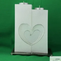 Best Hochzeitskerze 2 Dochte mit 2 Teelichten, Perlmutt-Oberfläche, gefräste Herzen,  Doppelhochzeitskerze, personalisierbar Hochzeitskerzen