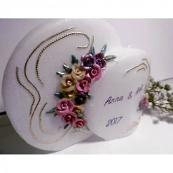 Hochzeitskerzen|Rosis-KerzenKunst & mehr HOCHZEITSKERZE * Doppel-Discus * mit handgeformten Wachsrosen