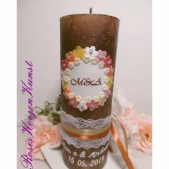 Clearance HOCHZEITSKERZE * Rustikkerze * mit Monogram/Initialien des Brautpaares, Spitzenband, Satinbändern im Vintage-Look Hochzeitskerzen