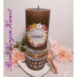Clearance HOCHZEITSKERZE * Rustikkerze * mit Monogram/Initialien des Brautpaares, Spitzenband, Satinbändern im Vintage-Look Hochzeitskerzen