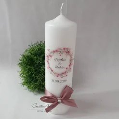 Online Hochzeitskerze Blütenkranz - Blumen - Rosa-Beere - Personalisiert Hochzeitskerzen