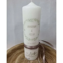 Hochzeitskerze Blätterkranz - Grün-Braun-Taupe - Personalisiert Hochzeitskerzen