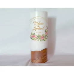 Hochzeitskerzen|Das Moment Hochzeitskerze Design Blumenkranz - Holzkerze