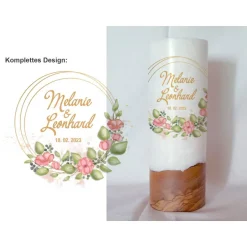 Hochzeitskerzen|Das Moment Hochzeitskerze Design Blumenkranz - Holzkerze