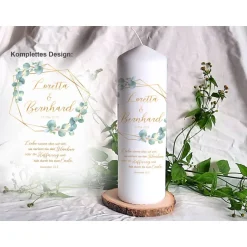 Hochzeitskerze Design Eukalyptus Gold - Stumpenkerze Hochzeitskerzen