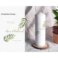 New Hochzeitskerze Design Farn - Stumpenkerze Hochzeitskerzen