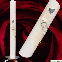 New Hochzeitskerze elfenbein mit silbernen Tauben und Herzen, personalisierbar mit Namen und Datum, perfekte Hochzeitsdeko Hochzeitskerzen