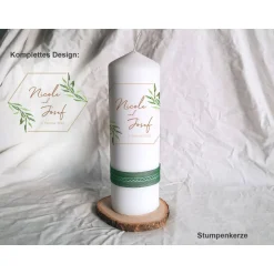 Hochzeitskerzen|Das Moment Hochzeitskerze Greenery Hexagon - Holzkerze